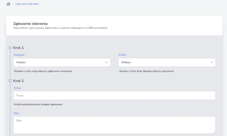 Aplikacja Sygnalista.Net - zgłoszenie zdarzenia